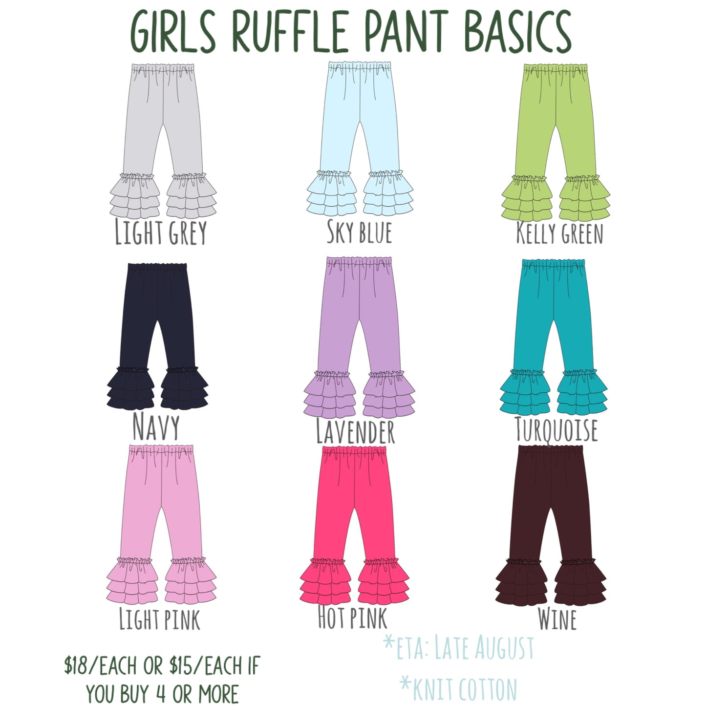 *PRE-ORDER* Girls Ruffle Pants Basics