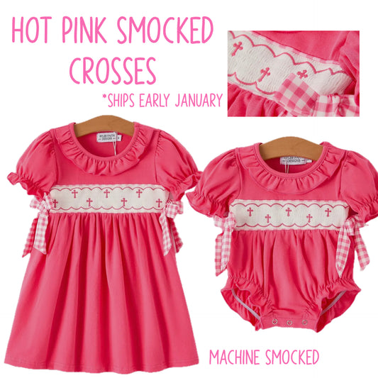 Hot Pink Smocked Crosses